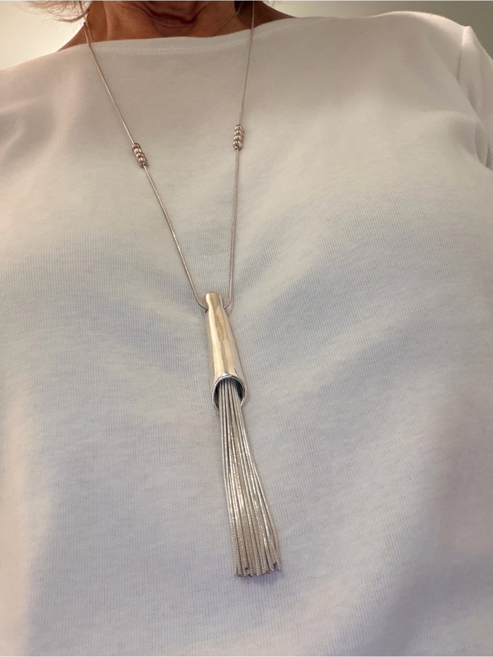 Silver Tassel Pendant Necklace - Women's Silver Long Necklace